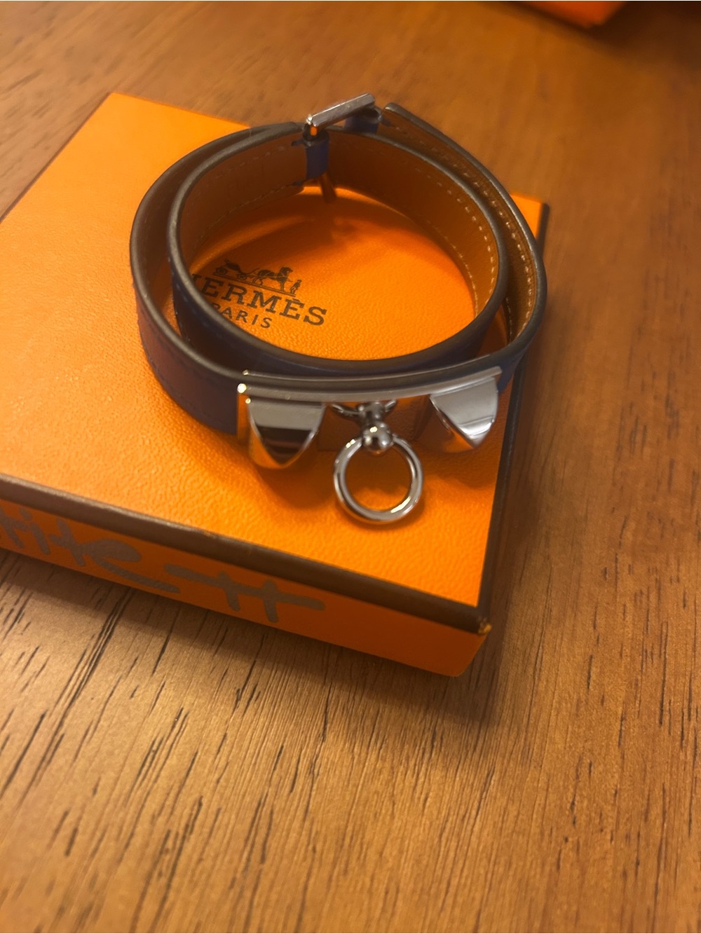 Hermès Double Tour Collier de Chien Bracelet in Blue - silver palladium hardware